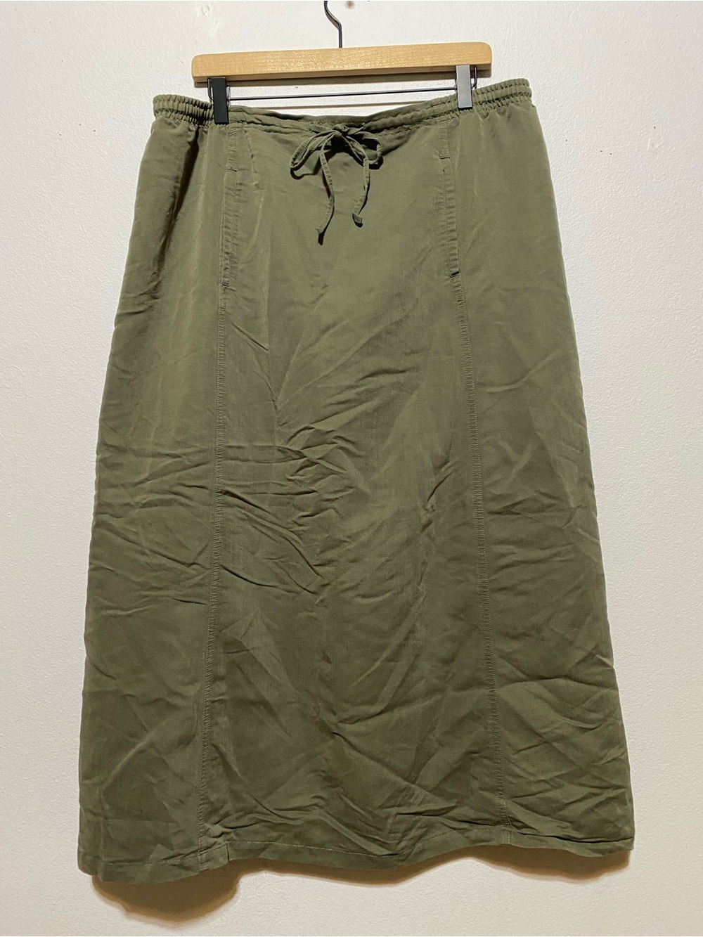 Vintage Y2K White Stag Skirt Womens XL Olive Green Maxi Drawstring Hippie Boho